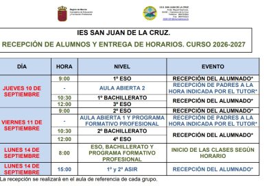 RECEPCIÓN DE ALUMNOS CURSO 2026-2027